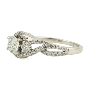 0.64ctw Round Diamond Three Stone w/ 0.49ctw Accented Engagement Ring 14K White Gold - Size 7.5