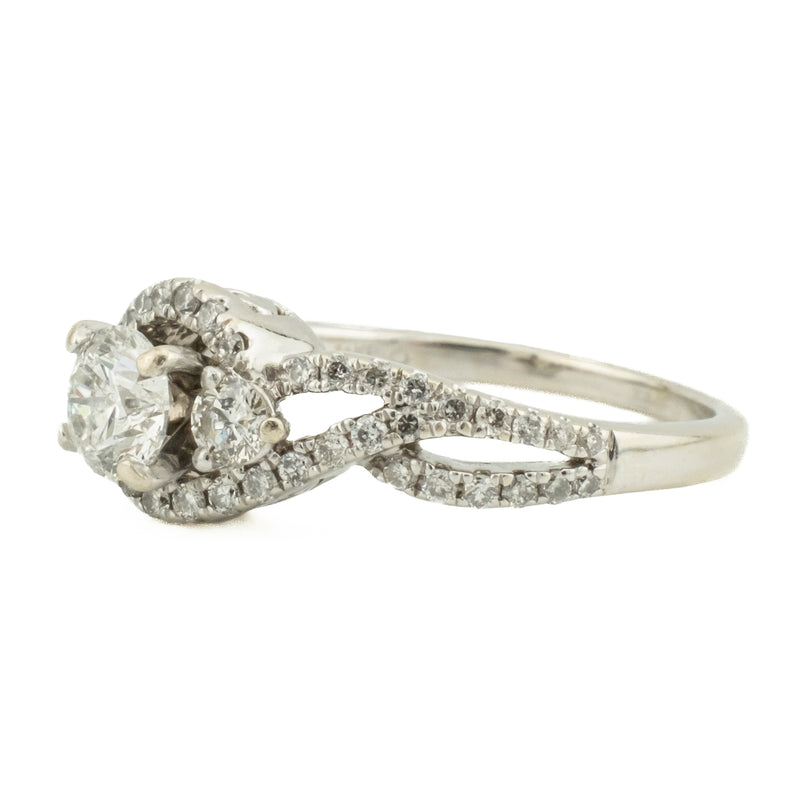 0.64ctw Round Diamond Three Stone w/ 0.49ctw Accented Engagement Ring 14K White Gold - Size 7.5