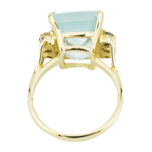 Blue Topaz with Diamond Accents Ring in 14K Yellow Gold - Size 6.75