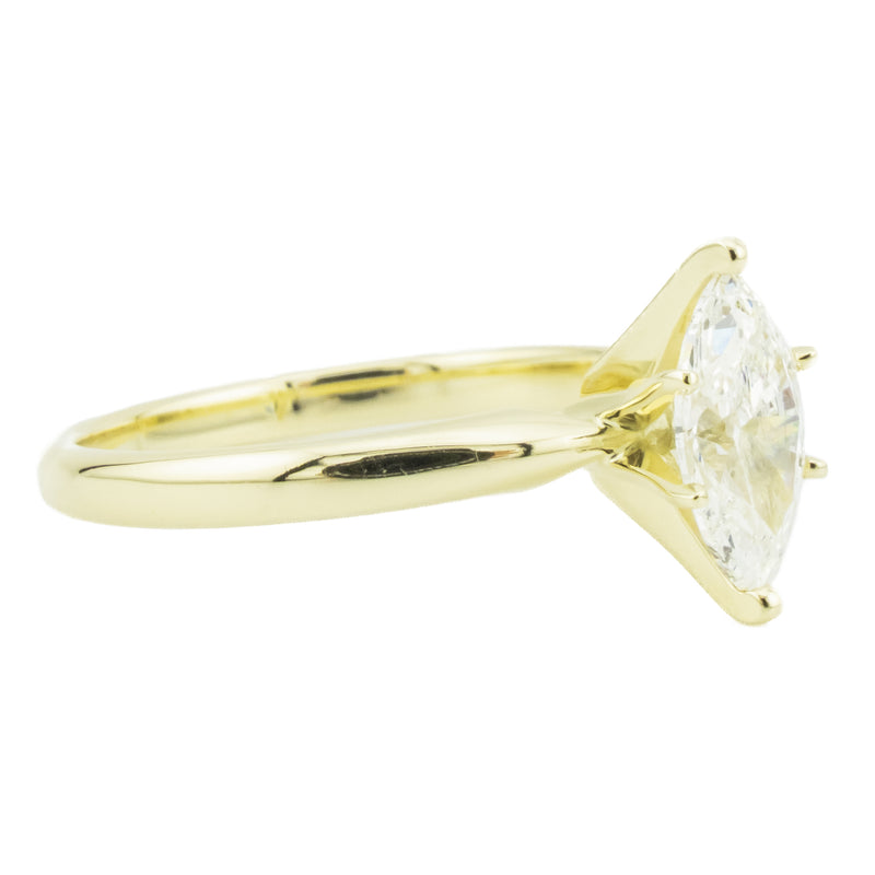 1.00ct Marquise G/I1 Diamond Solitaire Engagement Ring in 14K Yellow Gold - Size 6.75