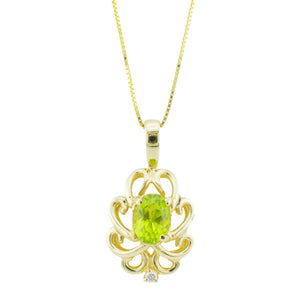 0.490ctw Oval Peridot with Diamond Accent Pendant in 14K Yellow Gold - Chain Not Included
