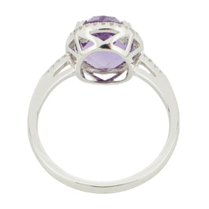 3.5ct Oval Amethyst w/ 0.15ct Diamond Accents Gemstone Ring in 14K White Gold