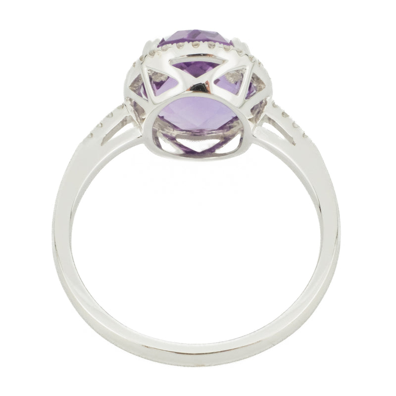 3.5ct Oval Amethyst w/ 0.15ct Diamond Accents Gemstone Ring in 14K White Gold