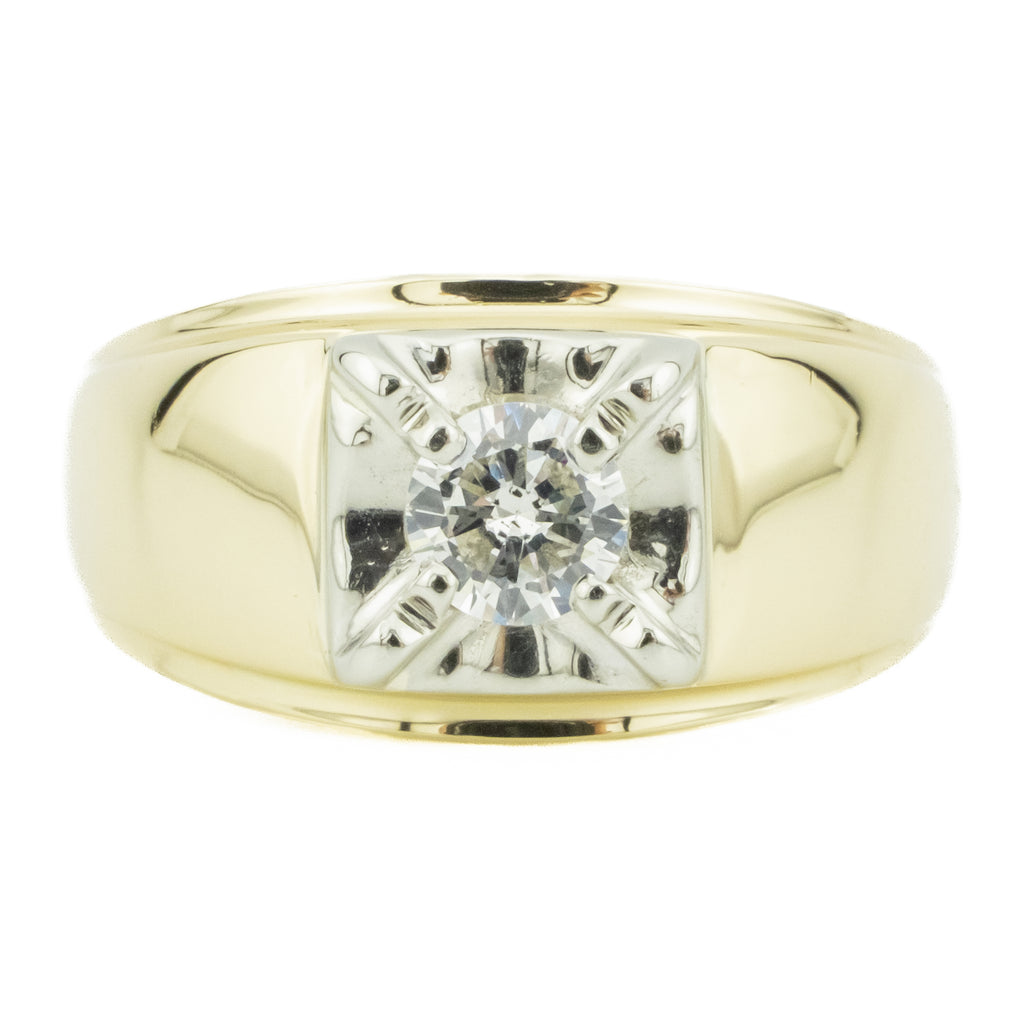 0.50ctw Solitaire Round Brilliant I/SI2 Diamond Gent's Ring in 14K Two-Tone Gold -Size 10.5