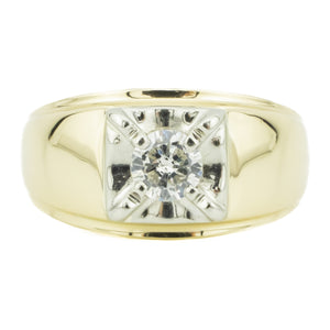 0.50ctw Solitaire Round Brilliant I/SI2 Diamond Gent's Ring in 14K Two-Tone Gold -Size 10.5