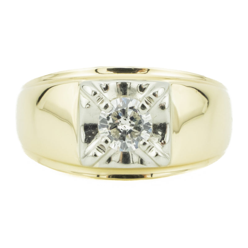 0.50ctw Solitaire Round Brilliant I/SI2 Diamond Gent's Ring in 14K Two-Tone Gold -Size 10.5
