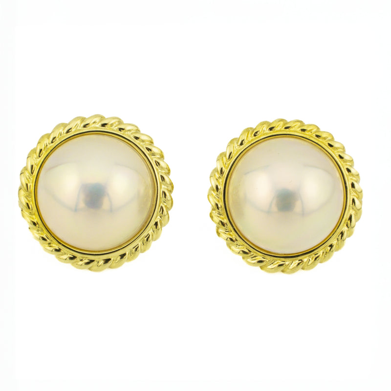 Mikimoto 14mm Mabe Pearl Solitaire Earrings in 18K Yellow Gold