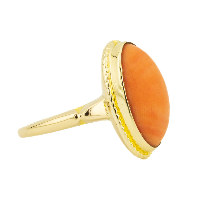 Coral Solitaire Fashion Ring in 14K Yellow Gold - Size 7.25