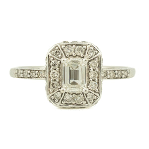 0.45ct Emerald Cut Diamond VS2/G & 0.38ctw Diamond Accented Engagement Ring in 14K White Gold - Size 7.5