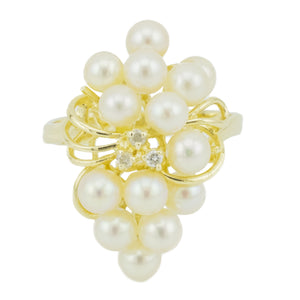 Pearl & Diamond Accented Ring in 14K Yellow Gold - Size 5.5
