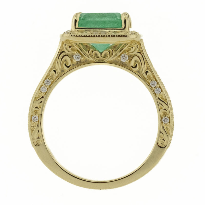 2.29ctw Natural Emerald and Diamond Fashion Ring in 14K Yellow Gold - Size 6.25