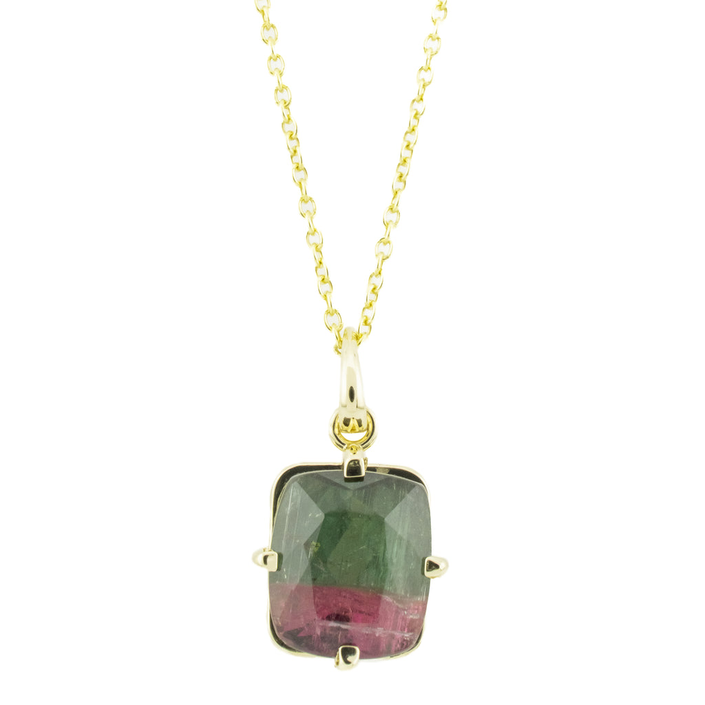 GIA 4.53ctw Watermelon Tourmaline Solitaire Gemstone Pendant in 14K Yellow Gold