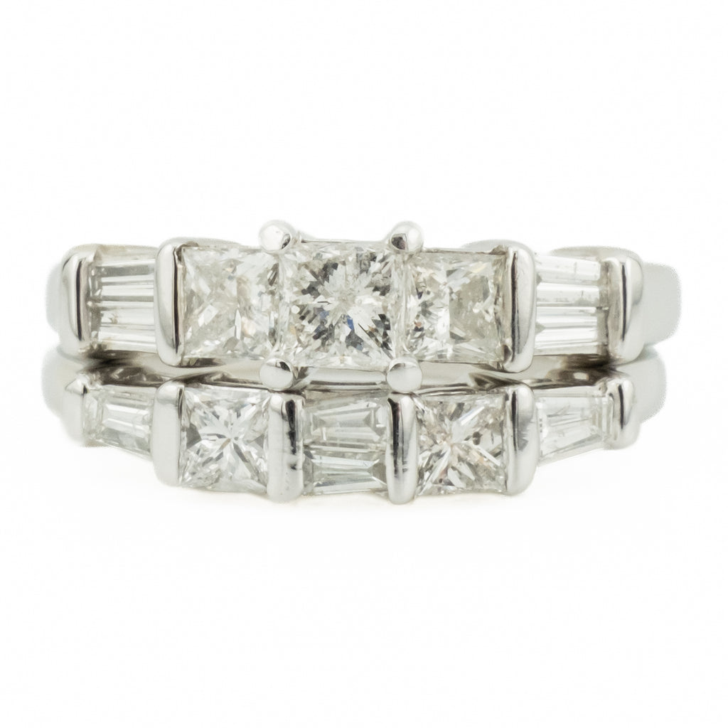 0.30ctw Princess Cut Diamond w/ 1.44ctw Diamond Accented Wedding Set in 14K White Gold - Size 5.25