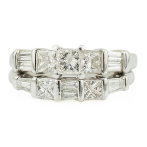 0.30ctw Princess Cut Diamond w/ 1.44ctw Diamond Accented Wedding Set in 14K White Gold - Size 5.25