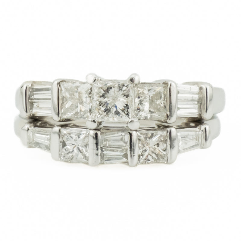 0.30ctw Princess Cut Diamond w/ 1.44ctw Diamond Accented Wedding Set in 14K White Gold - Size 5.25