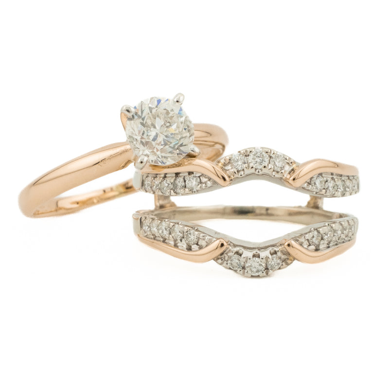 0.96ctw Round Diamond Solitaire Engagement and 0.39ctw Accented Band Bridal Set 14K Two-Tone Gold -Size 6.5