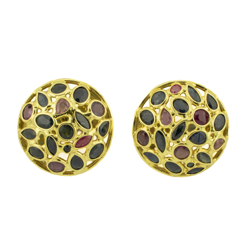 Ruby and Sapphire Accented Earrings in 18K Yellow Gold