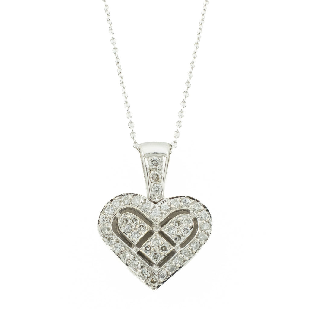 0.43ctw Diamond Accented Heart Pendant on 18" Fine Cable Chain in 14K White Gold