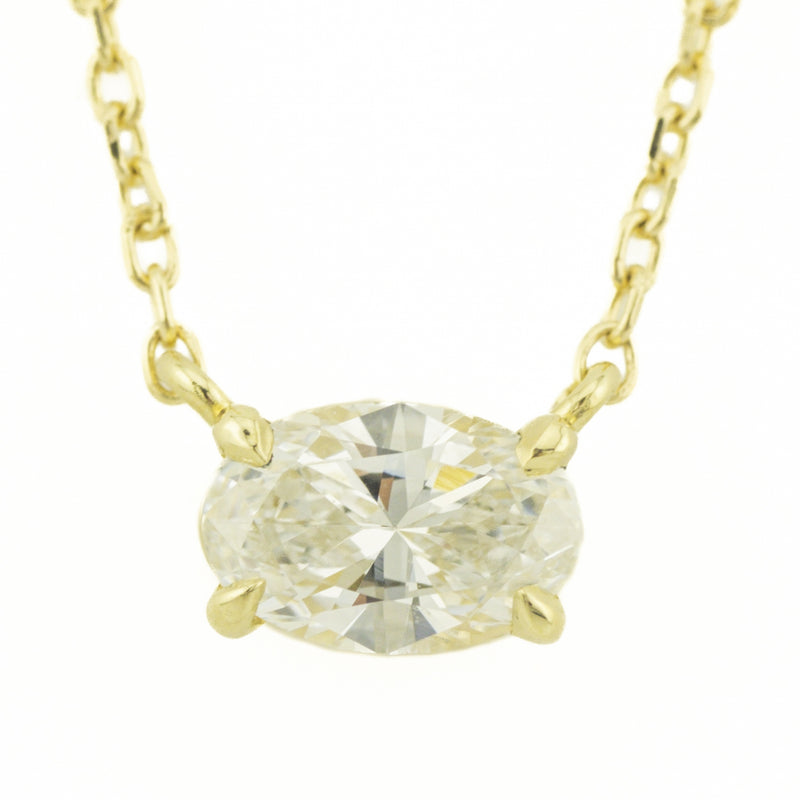 0.38ctw Oval Diamond Solitaire 18" Cable Chain Necklace in 14 Yellow Gold