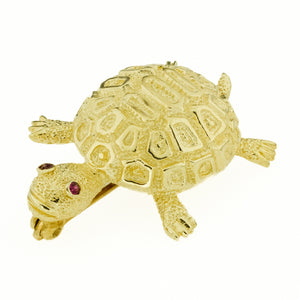 Turtle Ruby Accented Brooch in 14K Yellow Gold