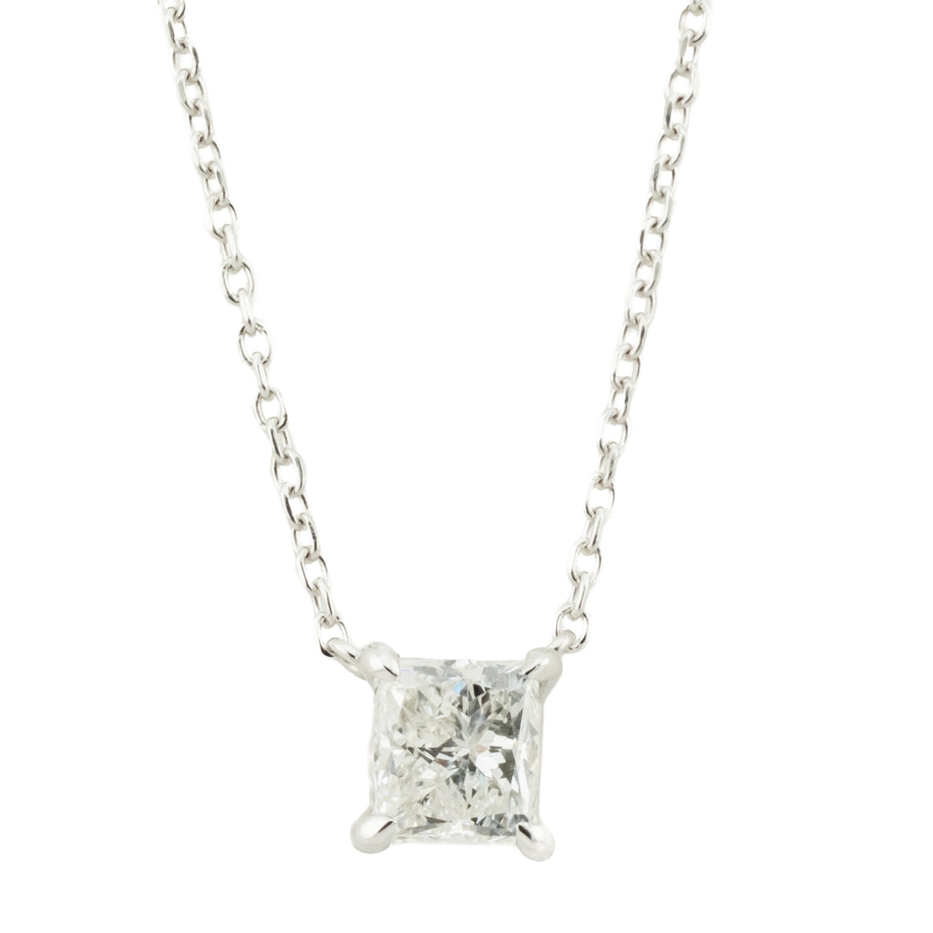 0.70ctw Princess Cut Diamond H/SI1 Solitaire 16" Necklace in 14K White Gold