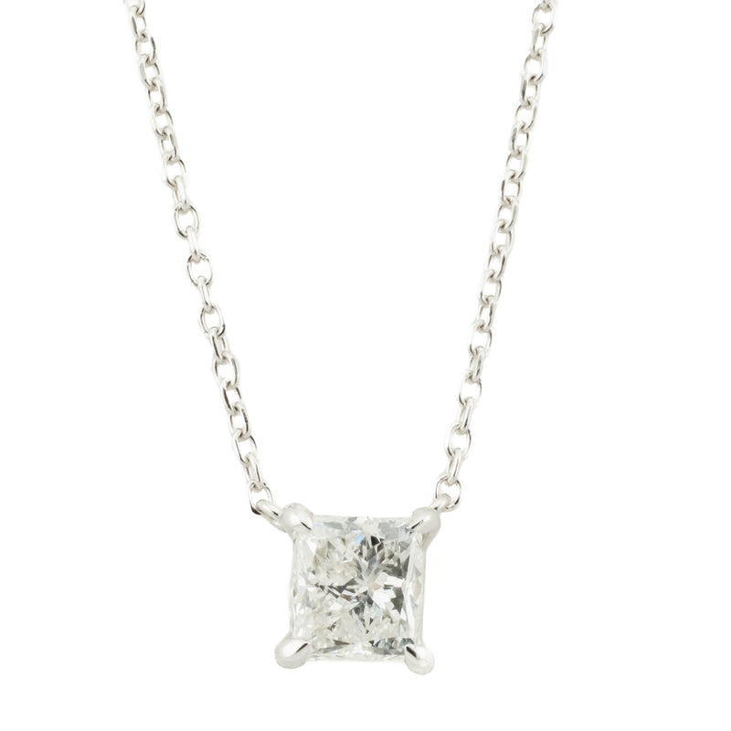 0.70ctw Princess Cut Diamond H/SI1 Solitaire 16" Necklace in 14K White Gold