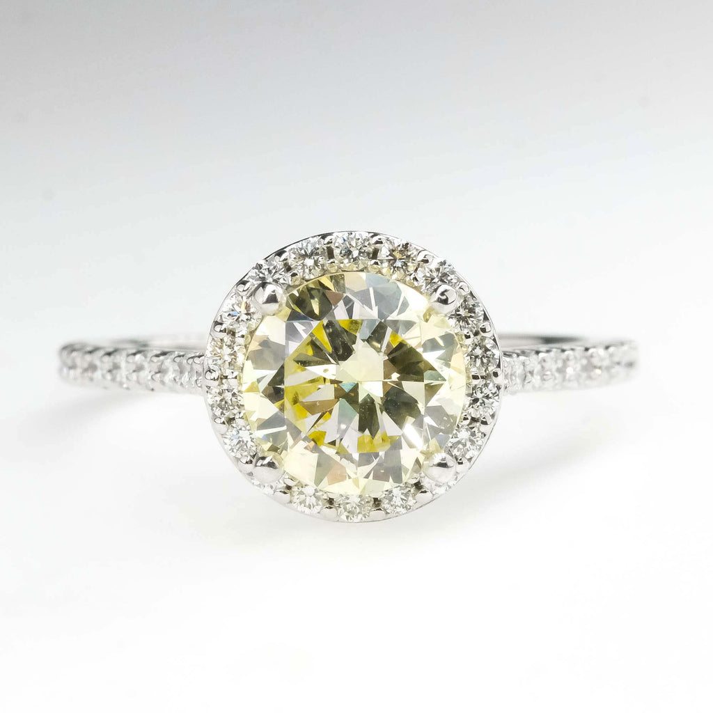 GIA 1.46ct Natural Yellow Diamond Halo Engagement Ring in 14K White Gold