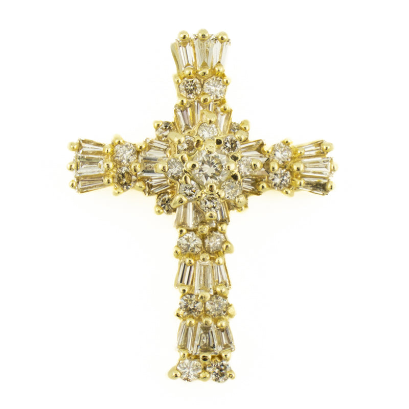 1.31ctw Diamond Accented Cross Pendant with 18" Fine Chain in 14K Yellow Gold