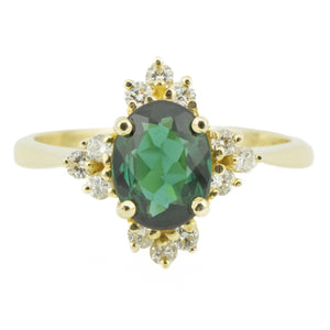0.70ctw Green Tourmaline & Diamond Accented Gemstone Ring in 14K Yellow Gold - Size 4.5