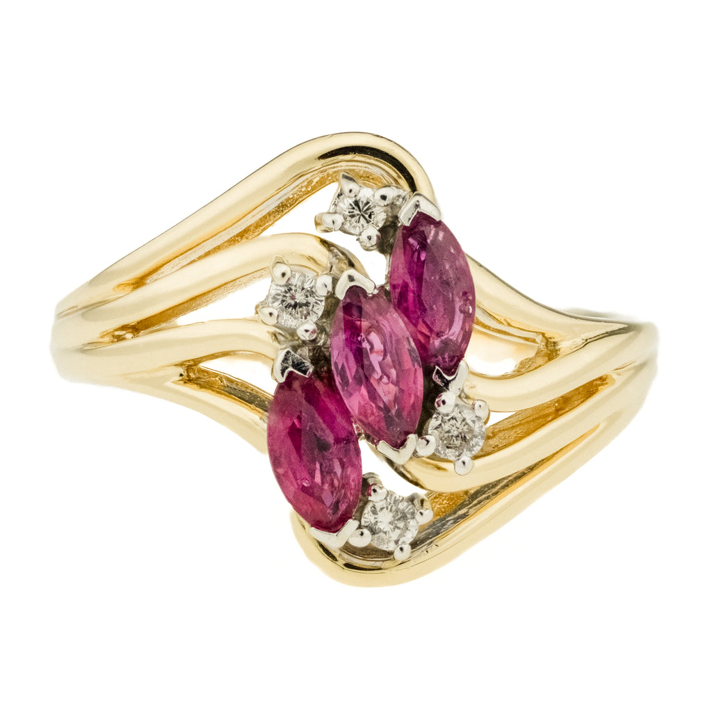 0.40ctw Marquise Cut Ruby & 0.04ctw Diamond Accents Ring in 14K Yellow Gold - Size 6.5