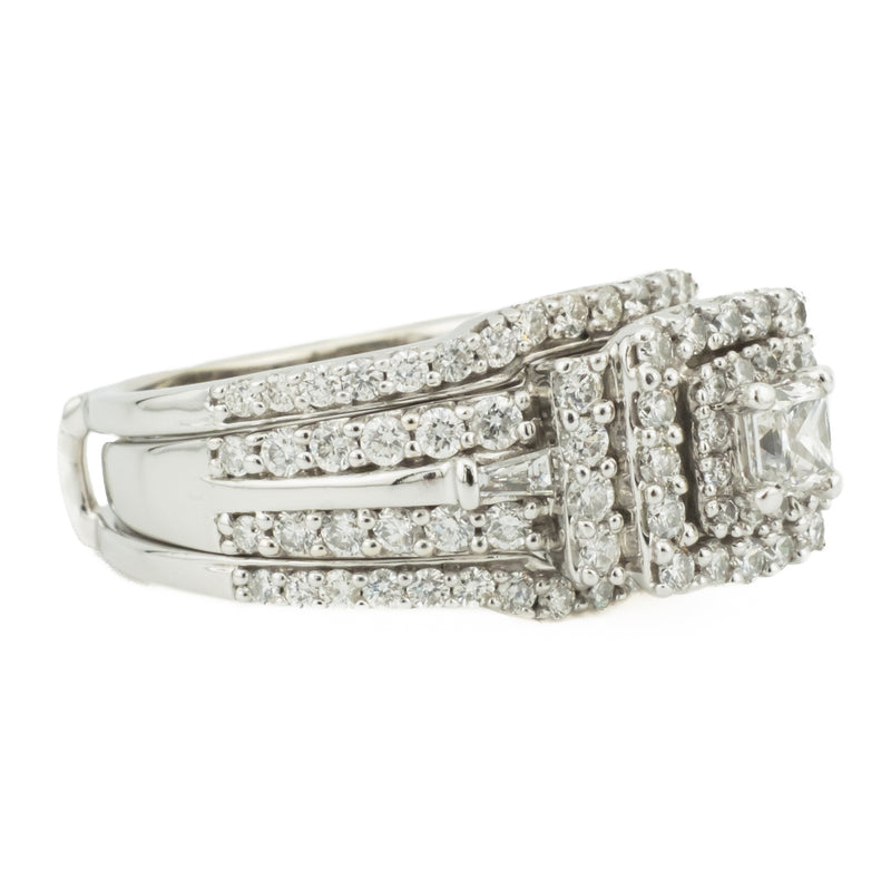 0.29ctw Princess Cut Diamond w/ 1.5ctw Diamond Accented Wedding Set in 14K White Gold - Size 6.5