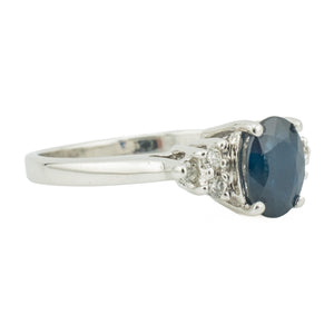 0.75ctw Oval Sapphire & Diamond Accented Gemstone Ring in 14K White Gold - 5.5