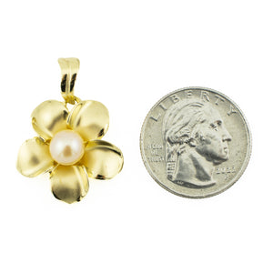 7.5mm Round Pearl Flower Pendant in 14K Yellow Gold