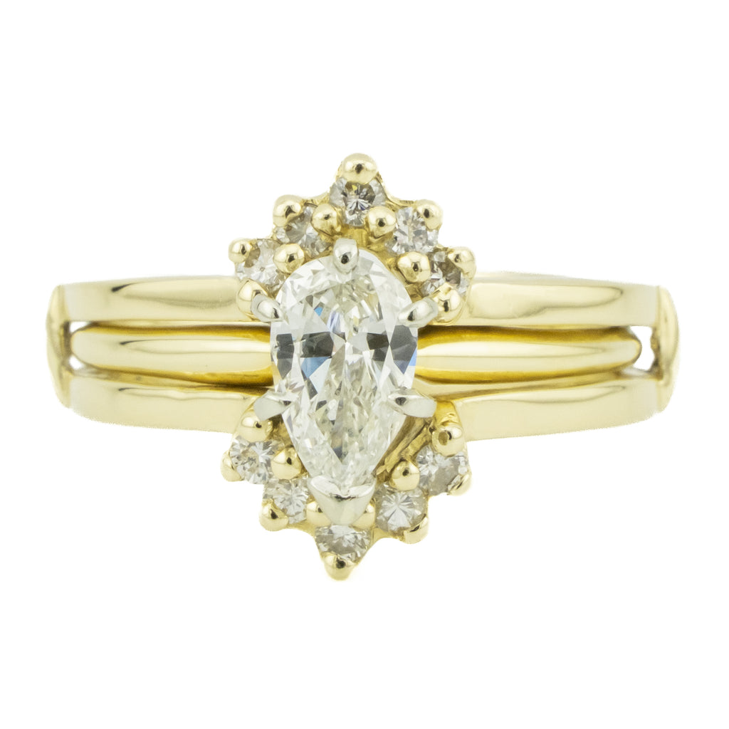 0.75ct Pear Diamond SI1/H & Diamond Accented Bridal Ring Set in 14K Yellow Gold - Size 7.5