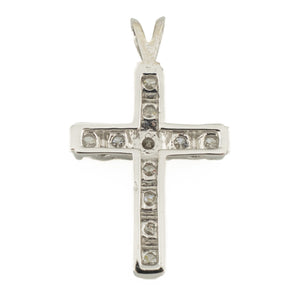 1.00ctw Diamond Accented Cross Pendant with 18" Fine Cable Chain in 14K White Gold