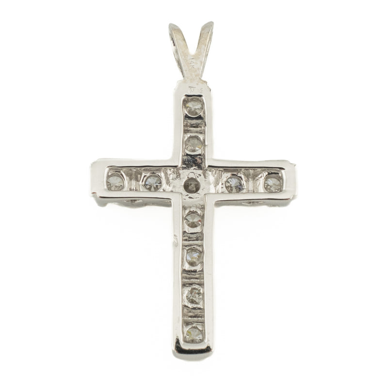 1.00ctw Diamond Accented Cross Pendant with 18" Fine Cable Chain in 14K White Gold