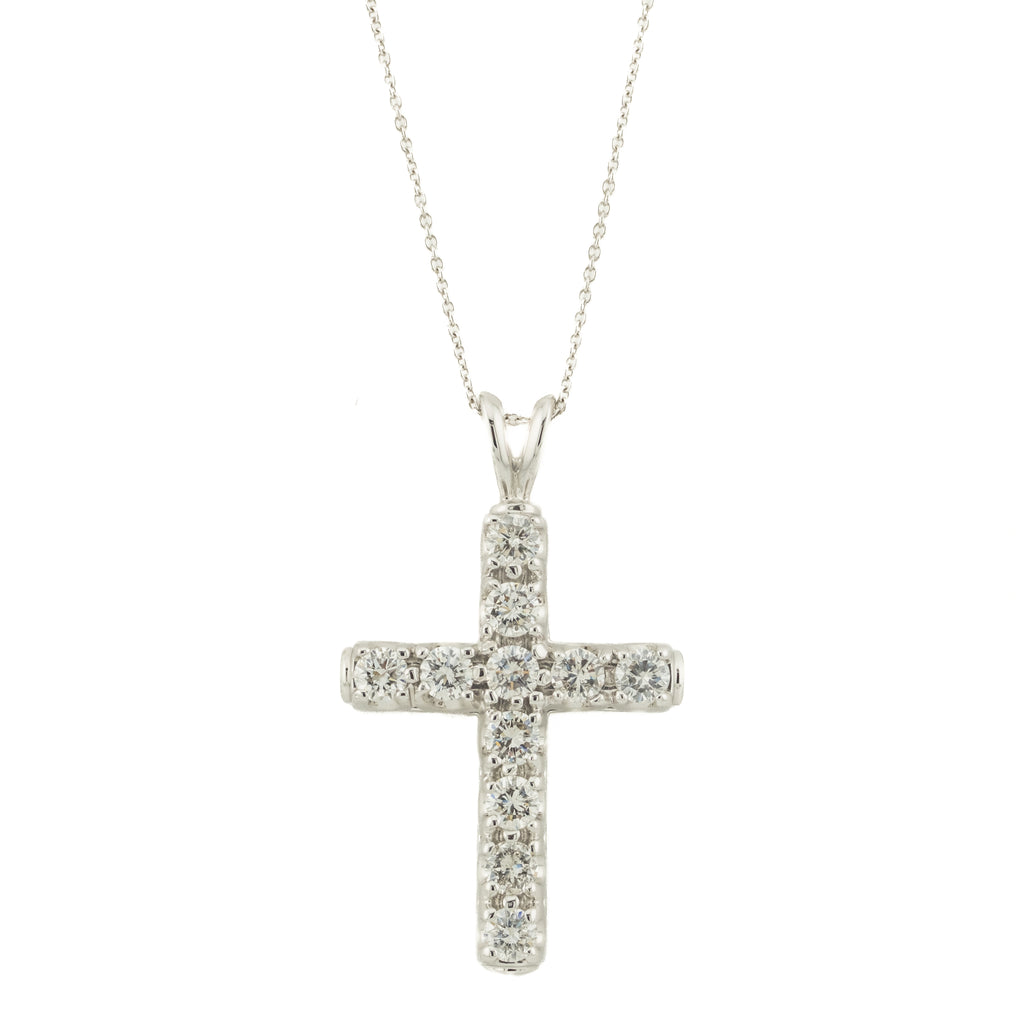 1.00ctw Diamond Accented Cross Pendant with 18" Fine Cable Chain in 14K White Gold