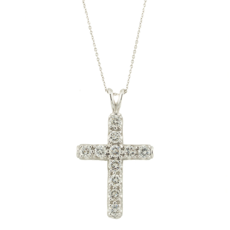 1.00ctw Diamond Accented Cross Pendant with 18" Fine Cable Chain in 14K White Gold