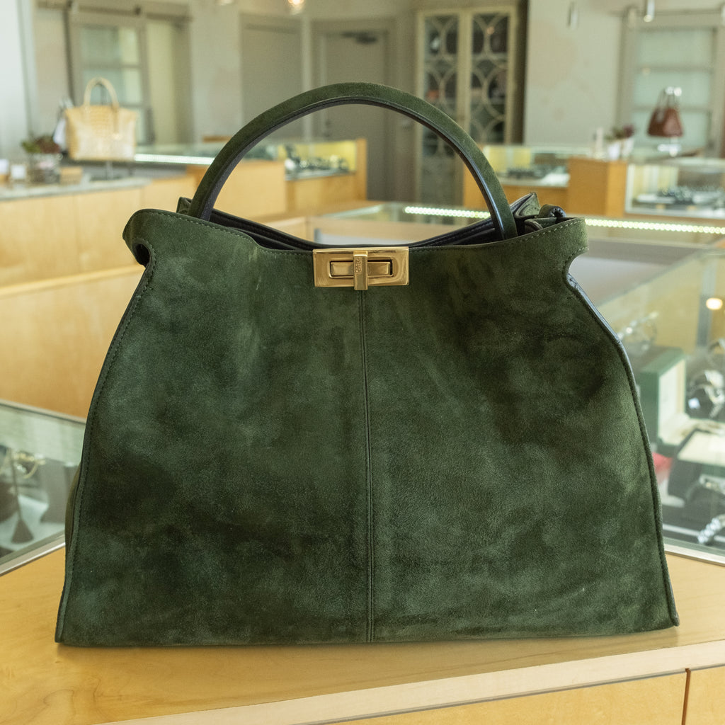 FENDI Peekaboo X-Lite Large Suede Bag Dark Green