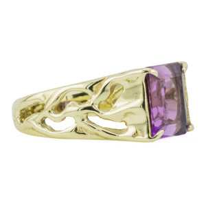 3.15ctw Emrald Cut Amethyst Solitaire Ring in 14K Yellow Gold - Size 6