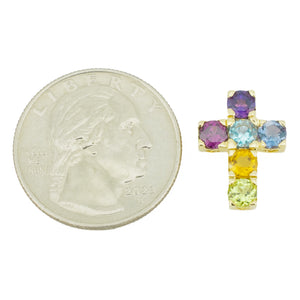 Multi-Color Accented Gemstone Cross Pendant in 14K Yellow Gold - Chain Not Included