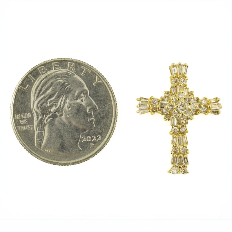 1.31ctw Diamond Accented Cross Pendant with 18" Fine Chain in 14K Yellow Gold