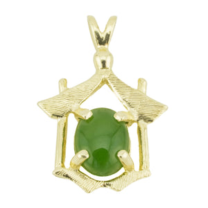 Oval Jade Solitaire Pagoda Pendant in 14K Yellow Gold - 1.4 Grams