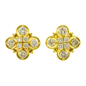 1.20ctw Diamond Accented Cluster Earrings in 22K Yellow Gold