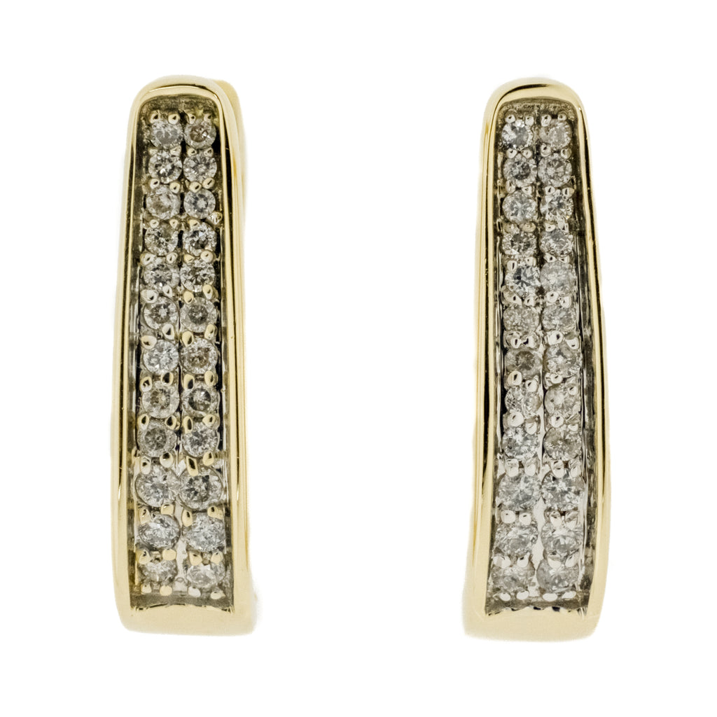 0.96ctw Diamond Accented J Hoop Latch Back Earrings in 14K Yellow Gold