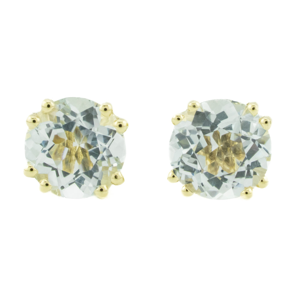 3.09ctw Aquamarine Solitaire Stud Earrings in 14K Yellow Gold