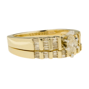 0.20ctw Marquise Diamond and Baguette Accented Diamond Wedding Set in 14K Yellow Gold - Size 6