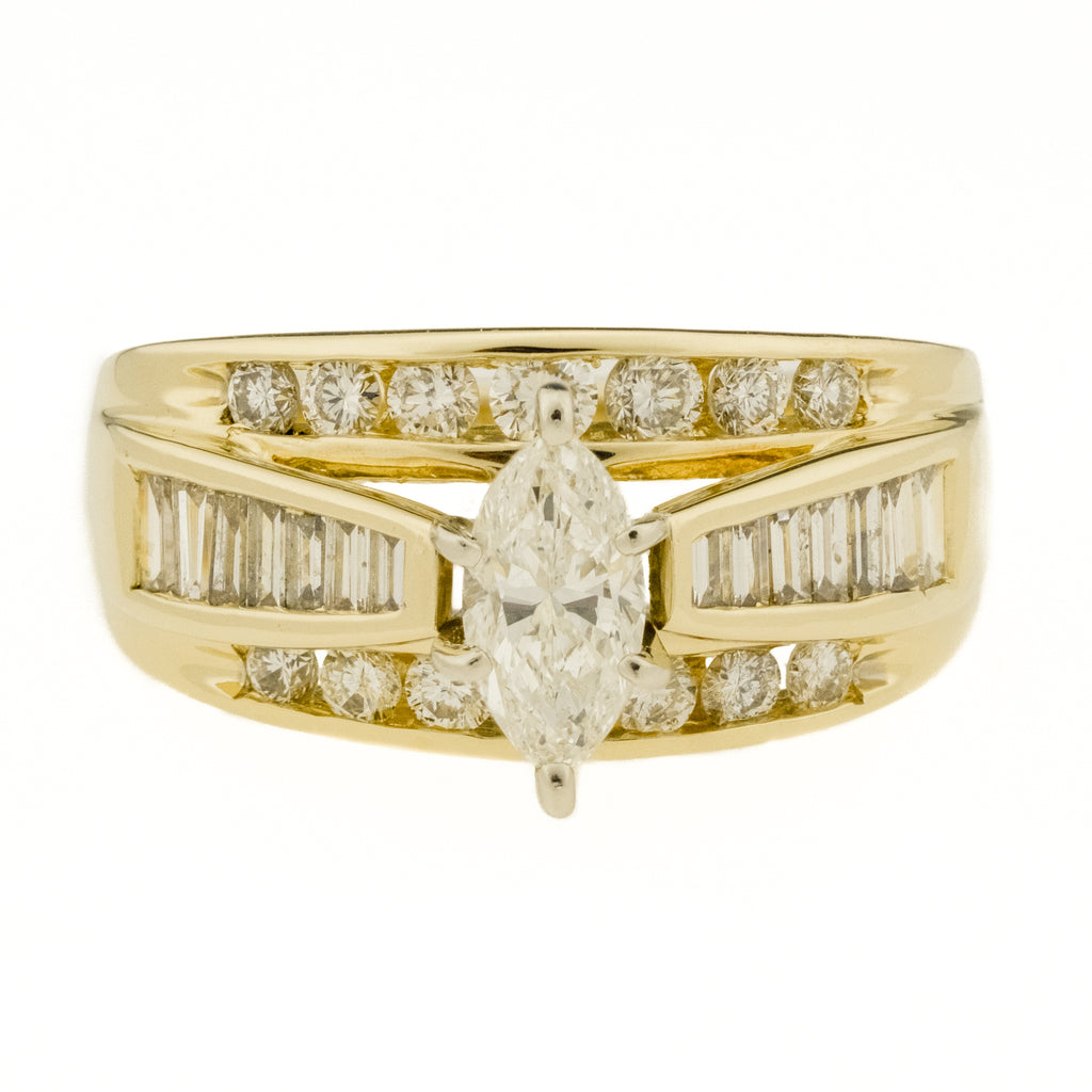 0.70ct Marquise Diamond & Accented Engagement Ring in 14K Yellow Gold - Size 8.5
