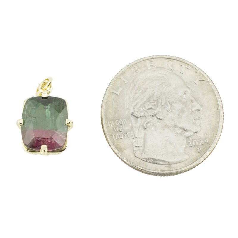 GIA 4.53ctw Watermelon Tourmaline Solitaire Gemstone Pendant in 14K Yellow Gold