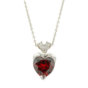 1.80ctw Heart Cut Garnet with Diamond Accents Pendant on 17" Chain in 14K White Gold